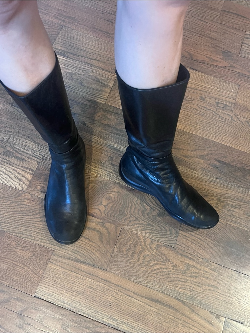 Vintage Prada Sport Black Leather Mid-Calf Women's Boots
